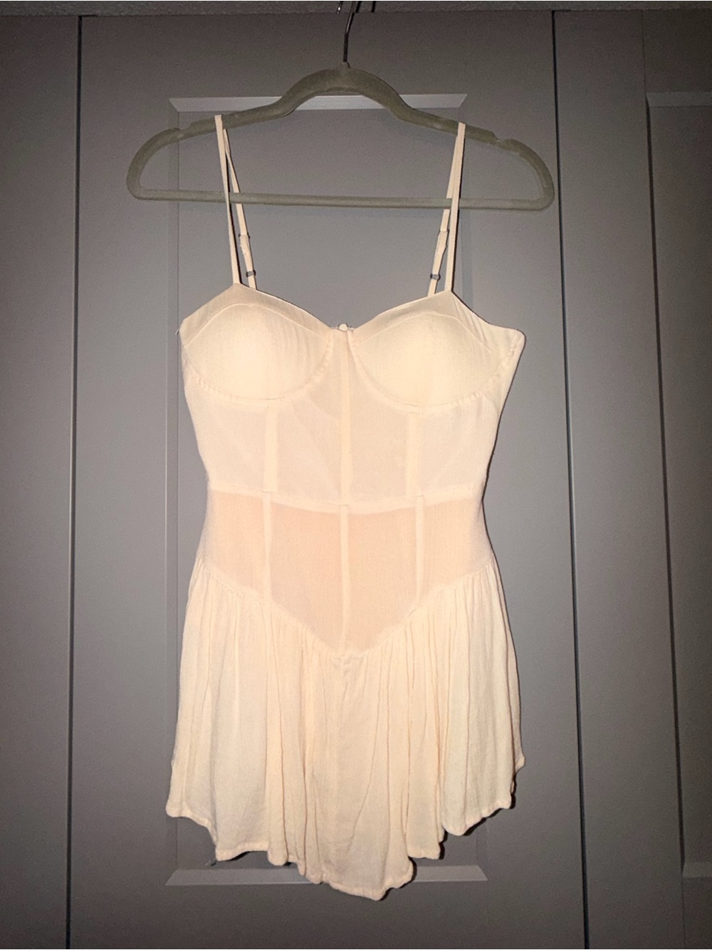 Sheer Ivory festival bustier micro mini dress with  bodysuit underlay